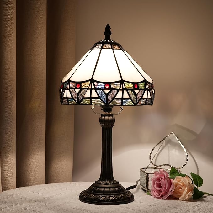 Tiffany Lamp Bedside Table Lamp-Nightstand,Stained Glass Lamp for Bedroom Dorm Living Kitchen, Aesthetic Cute Home Decor Gift,8 inch Rome - Bloomnest
