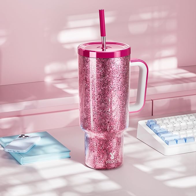 Meoky 40 oz Tumbler with Handle for Women: Stainless Steel Insulated Tumbler with Lid and Straw - 100% Leak Proof Tumbler for Home Office Car - Travelers Commuters Workers, Peony - Bloomnest