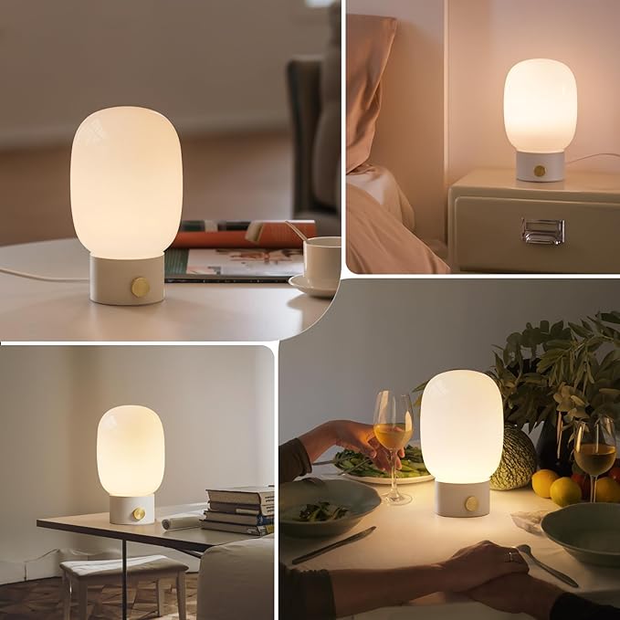 ONEWISH Bedside Table Lamp, Modern Small Desk Light with Warm LED Bulb, Fully Dimmable Nightstand Lamp for Home Decor, Birthday Gift - Bloomnest