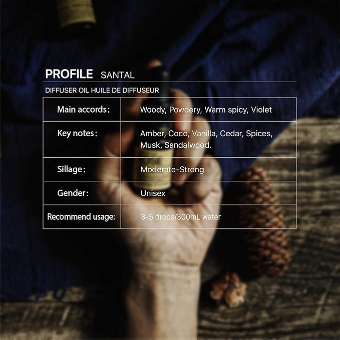 Santal Diffuser Oil, Niche Scent, Luxury Amber Coco Vanilla Cedar Sandalwood Musk Essential Oils Blend for Ultrasonic Diffuser Scent Projects(4 oz/118 ml) - Bloomnest