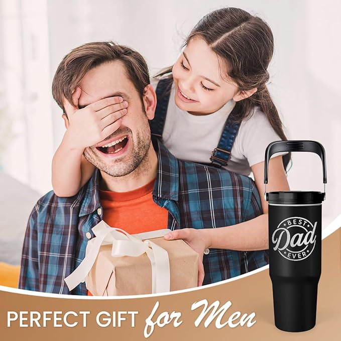 Best Dad Ever Tumbler 30oz, Stainless Steel Insulated Tumblers Travel Cup with Carry Handle & Flip Straw Lid, Gifts for Dad from Daughter Son, Dads Gift for Birthday Christmas Fathers Day - Bloomnest