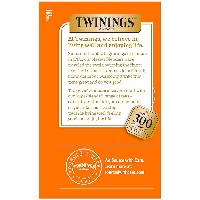 Twinings Superblends Immune Support+ Zinc Blackberry Flavoured Hibiscus, Elderberry Herbal, Naturally Caffeine-Free, 16 Tea Bags (Pack of 6), Enjoy Hot or Iced, 96 Teabags - Bloomnest
