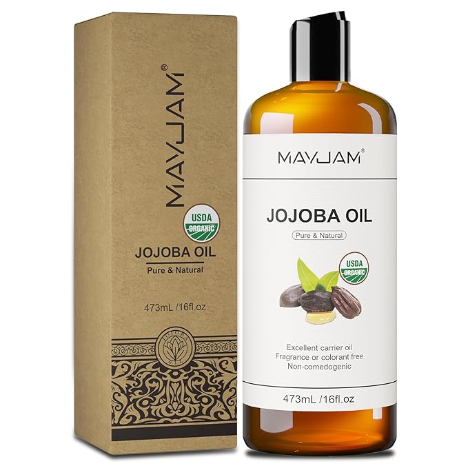 MAYJAM 16 Oz Jojoba Oil for Skin, USDA Certified Cold Pressed Jojoba Oil for Hair, Face, Body, Ear Stretch, Nails,Massage, Deeply Moisturizing, Carrier Oil for Essential Oils Mixing(473ML) - Bloomnest