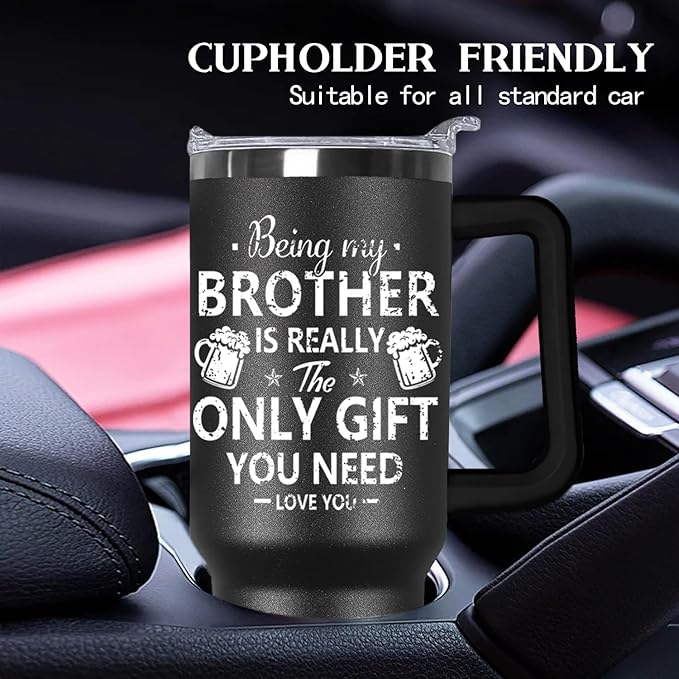 Ceovfoi 40 oz Black Brother Stainless Steel Cups Mug Water Bottle Tumbler with Handle,Brother Gifts from Sister - Bloomnest