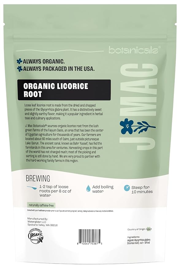 J MAC BOTANICALS Organic Licorice Root Tea, Cut and Sifted, Dried Herb, regaliz Raiz organico - Bloomnest