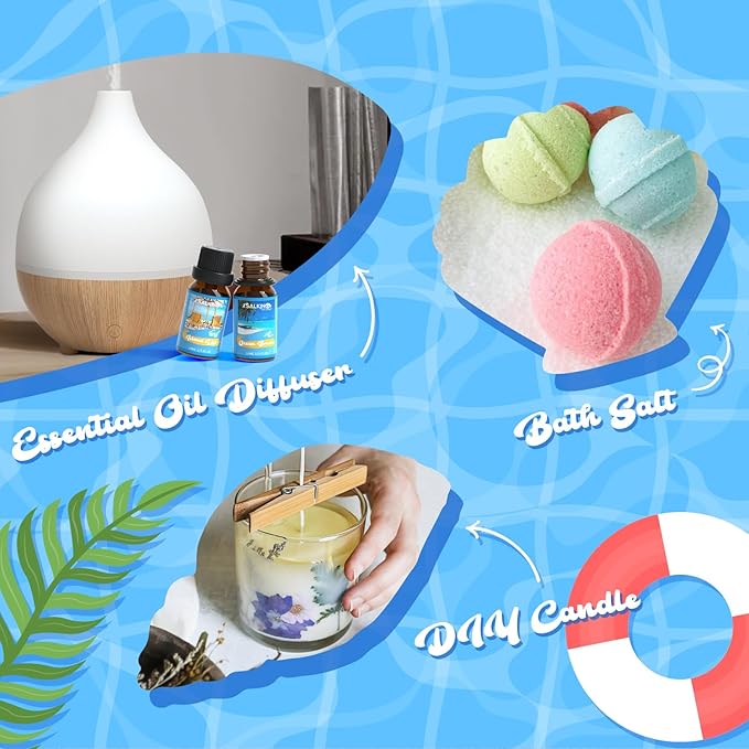 SALKING Surf & Sand Fragrance Oils, Premium Essential Oil for Diffuser, Scented Oil Gift Set for Soap Candle Making - Ocean Breeze, Salty Sea, Pink Sand, Coconut, Island Life, Pina Colada - Bloomnest