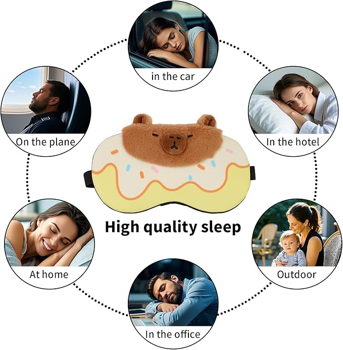 Cute Sleep Eye Masks for Kids, Kawaii Cartoon Kids Sleeping Mask for Women Boys Girls Teens, Soft Plush Adjustable Eyeshade Silk Travel Nap Eye Cover, Yellow Capybara - Bloomnest