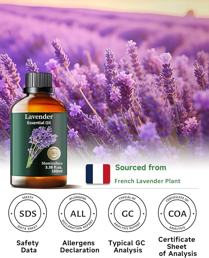 Pure Lavender Essential Oil, Mumianhua Natural Lavender Oil for Reed Diffuser, Laundry, Skin, Hair, Soap, Candles Making, Relaxation,Calming Rituals, Evening Wind-Down, Outdoor Fresh Air 3.38 Fl Oz - Bloomnest