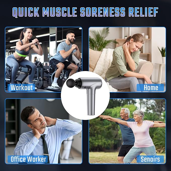 Massage Gun, Muscle Massage Gun Deep Tissue Back Massager for Pain Relief, 20 Speeds Handheld Electric Massager Tool with Silent Brushless Motor, Suitable for Gym Office Home Travel (Silver Grey) - Bloomnest