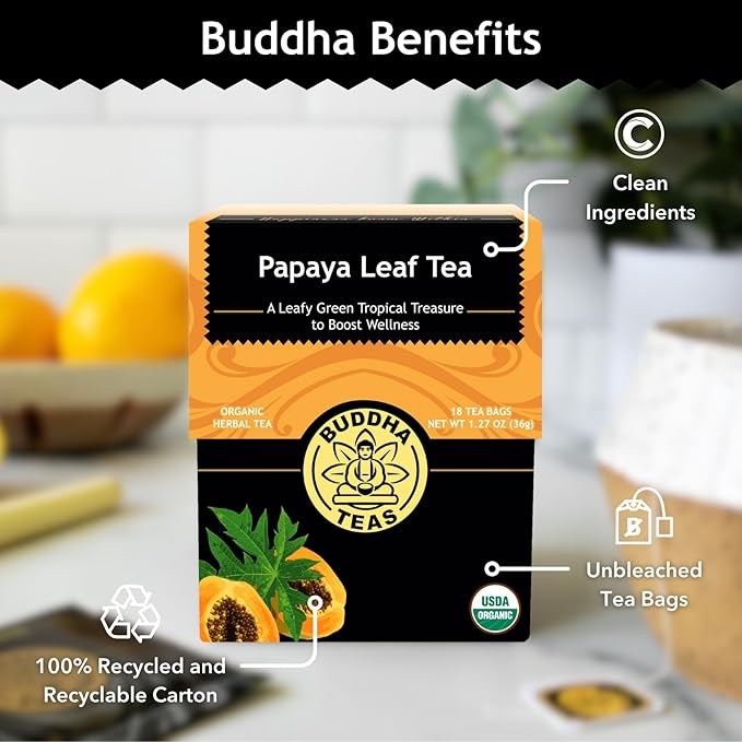Buddha Teas Organic Papaya Leaf Tea - OU Kosher, USDA Organic, CCOF, 18 Bleach-Free Tea Bags - Bloomnest