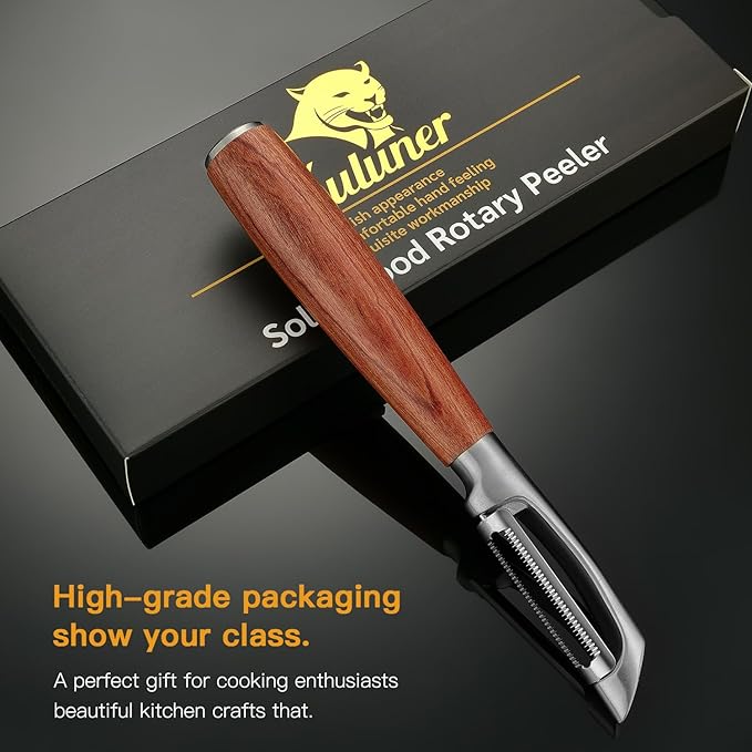KULUNER,Premium High-End Rosewood Handle and 304 Stainless Steel Serrated Blade - An Ultra-Sharp Rotating Peeler for Potatoes, Fruits, and Vegetables, Ergonomically Designed for Easy Peeling. - Bloomnest