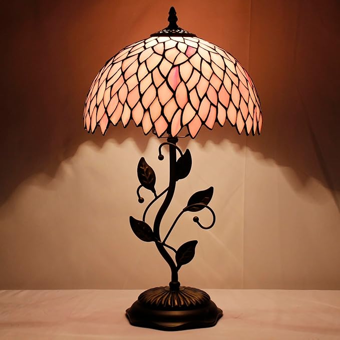 Tiffany Lamp Table Lamp Stained Glass Desk Lamps 12X12X19 Inches Reading Light Decor Bedroom Living Room (Pink Wisteria Style) - Bloomnest