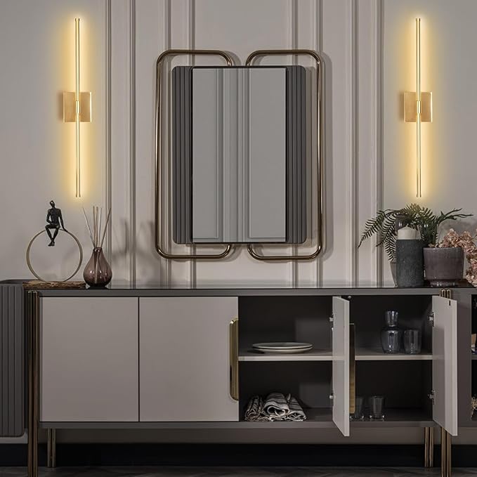 LED Wall Sconces with Remote Control, 5 Colors 3000K-6500K & Dimmable, Hardwire Wall Light with Timer & Night Light, LED Gold Wall Lamps for Living Room, Bedroom, 27.55 Inch - Bloomnest