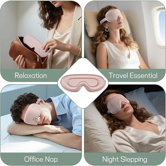 Sleep Mask for Side Sleeper Men Women | Zero Eye Pressure 3D, Light Blocking Design, Soft Breathable Eye Shade Cover for Travel, Pink