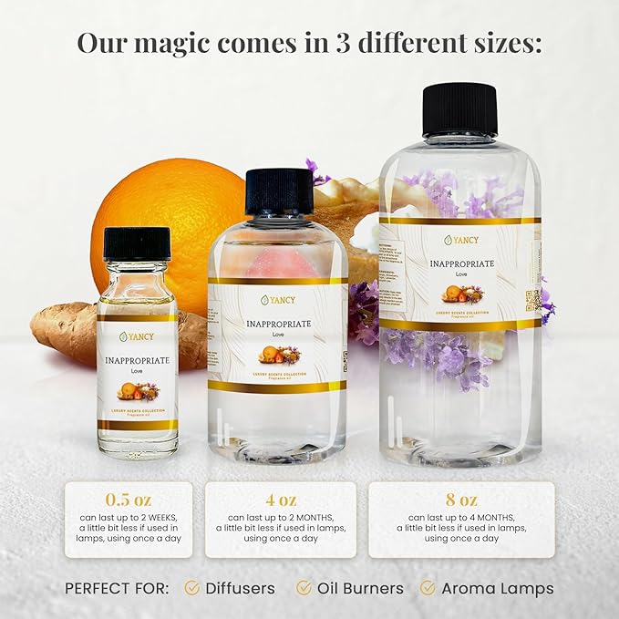 YANCY Inappropriate Luxury Collection Fragrance Oil (8 oz), Exotic Wood and Spice Aroma, Captivating Scent for Diffusers, Oil Burners & Aroma Lamps, Adds Bold Elegance to Social Spaces YancySpa