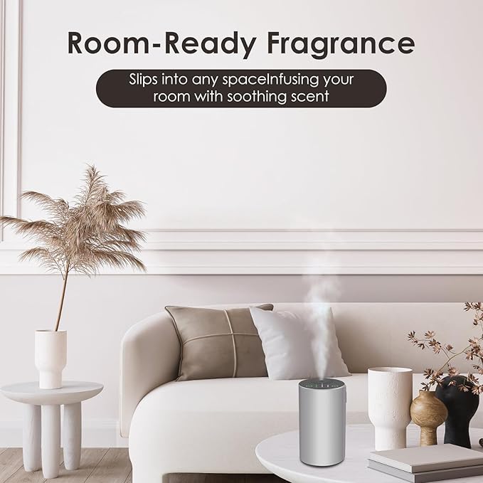 Waterless Essential Oil Diffuser, 7 Colors LED Light, Battery Powered Mini Scent Air Machine, Aromatherapy Mist Diffuser for Home Room Car Office (Silver) - Bloomnest