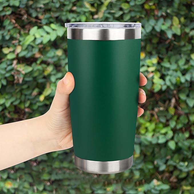 20oz Stainless Steel Tumbler Bulk with Lid, Travel Mug - Double Wall Vacuum Powder Coated Cup - Dark Green, 12 Pack - Bloomnest