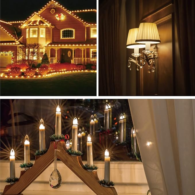 Meconard C7 Led Replacement Christmas Light Bulbs, C7 Shatterproof Led Bulbs for Christmas Outdoor String Lights, E12 Candelabra Base, Commercial Grade Holiday Bulbs, Warm White, 50 Pack - Bloomnest