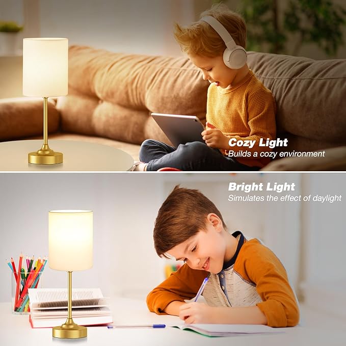 Touch Bedside Table Lamps for Bedroom - 3 Way Dimmable Gold Nightstand Lamp, Small Desk Lamp for Office, Living Room, Dorm Room, Reading - Bloomnest