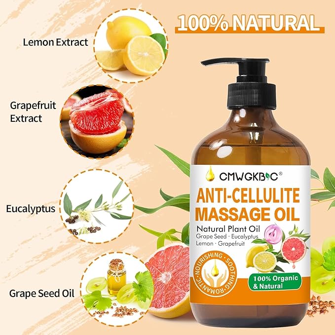 Anti Cellulite Oil Massage Oil for Massage Therapy,Body Oil for Skin Tightening & Cellulite Remover in Thighs and Butt,Cellulite Treatment Massage Oil,Assists with Firming,Toning & Moisturizes Skin - Bloomnest
