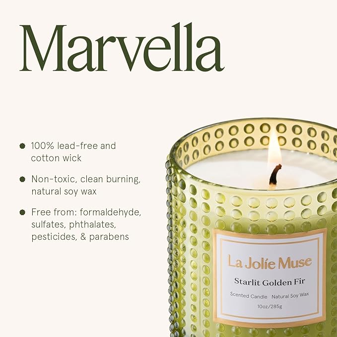 LA JOLIE MUSE Christmas Candle, Starlit Golden Fir Candle - Cedarwood, Patchouli, Fir Balsam | 10 oz Natural Soy Wax | 55 Hours Clean Burn |Winter Holiday Gift | Gift-Ready for Hosts & Gatherings - Bloomnest