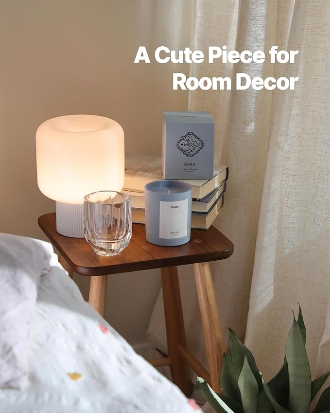 Halo Mushroom Lamp, 5W Cute Cordless Rechargeable Table Lamp with Glass Shade, 3 Color Temps LED Dimmable Ambient Lighting, Small Retro Touch Bedside Light for Bedroom Decor, White - Bloomnest