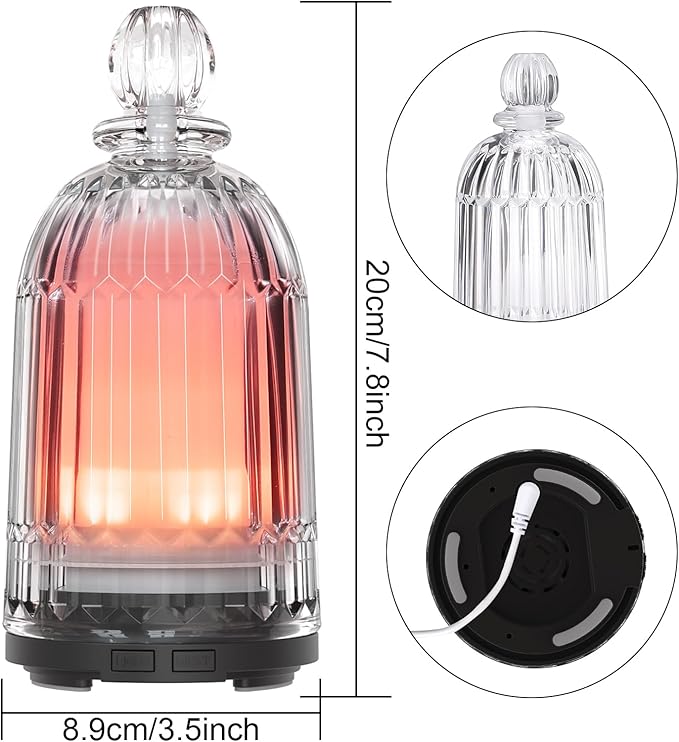 120ml Glass Diffuser, Ultrasonic Aroma Diffusers Cool Mist Humidifier with Glass Cover & Plastic Reservoir with 7 Color LED Lights, Auto Shut-Off for Office, Home, Yoga, Spa(Black Bottom) - Bloomnest