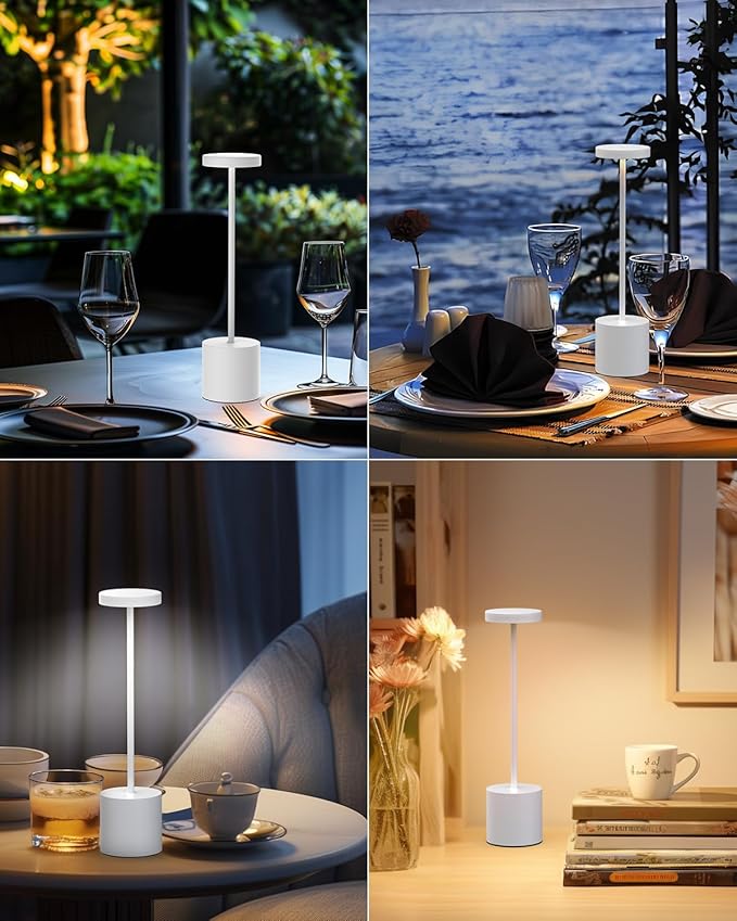 Cordless Table Lamps Rechargeable Set of 2, Portable LED Desk Lamp, 5000mAh Battery Powered Wireless Table Light - 3 Color Dimmable Lighting for Restaurant Dining Patio Outdoor Bedroom(White) - Bloomnest