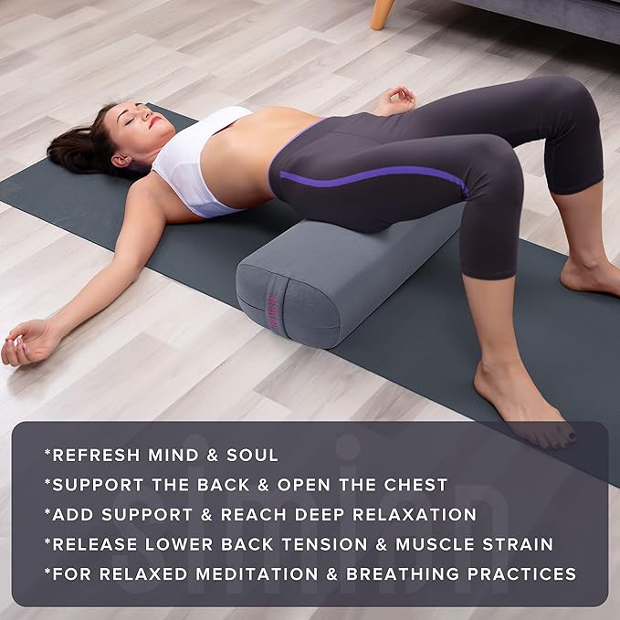 Simian Premium Meditation Bolster - Rectangular Support Cushion with Velvet Cover, Washable, for Restorative & Yin Yoga