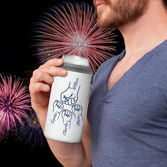 4th Of July Can Coolers, Best Dad Grandpa Ever Fist Bump Tumbler Nation Flag Personalized 4th Of July Gift For Personalized Can Cooler Tumbler, Birthday Gifts For Dad From Kids, Husband Gifts - Bloomnest
