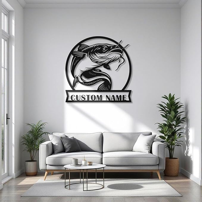 Personalized Catfish Metal Sign – Custom Name Fishing Wall Art – Iron Decoration for Cabins, Lake Houses, Man Caves, and Outdoor Spaces (Catfish-1) - Bloomnest