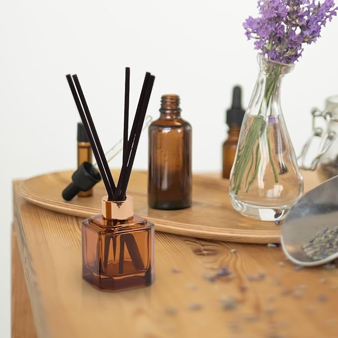 Paddywax Botanica Scented Oil Diffuser with Reeds in Reusable Amber Glass Bottle, Tubed Gift Box, Includes Diffuser Sticks, Long-Lasting Fragrance, Reusable & Upcyclable, Leather & Smoke, 2.8 fl oz
