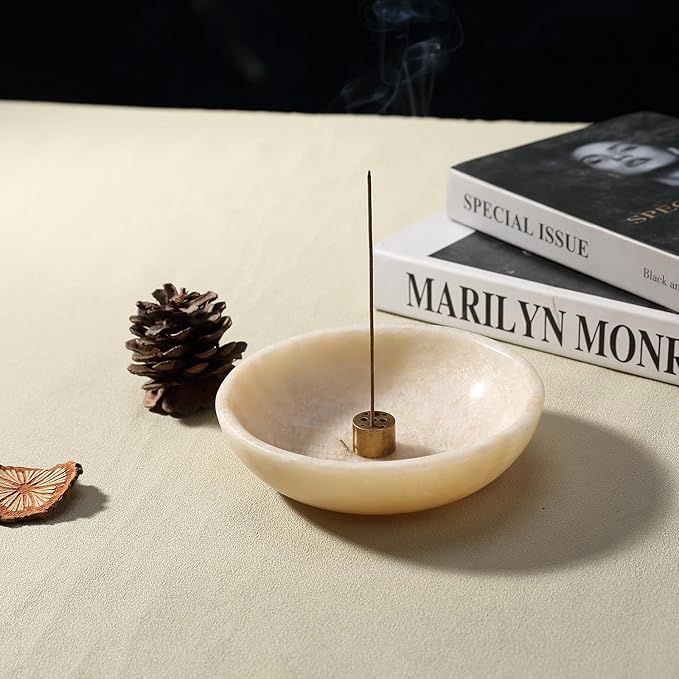 Koville Natural Marble Incense Holder, Incense Holder for Sticks with 9 Holes, Handmade Incense Burner Ash Catcher for Meditation Yoga SPA, Balsam Fir/Palo Santo/Sage/Cone(Ivory) - Bloomnest