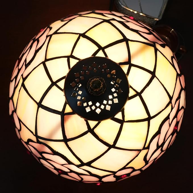 Tiffany Lamp Stained Glass Table Lamp 8X8X14 Inches Desk Reading Light Decor Beside Bedroom Living Room Home (H-1055- Cherry Blossom) - Bloomnest