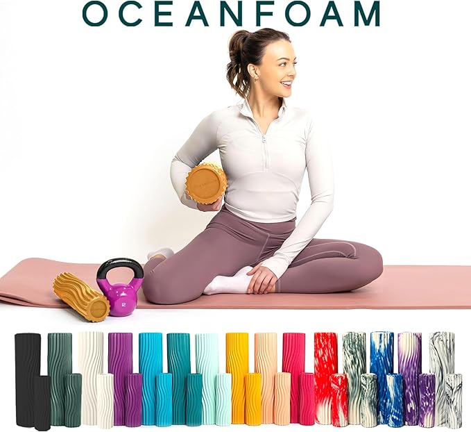Oceanfoam Ripple Travel Foam Roller (11" x 3.35") Firm Mini Foam Roller for Physical Therapy, Deep Tissue Massage, Back Pain - High Density, Ergonomic Wave Textured - Yoga, Pilates, Exercise (Gold) - Bloomnest