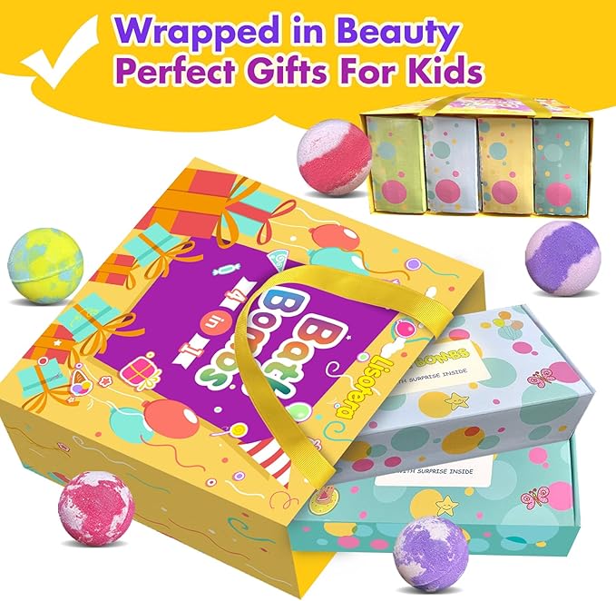 Bath Bombs for Kids with Surprise Inside, 32 Pack Bath Bombs with Land & Sea Animal Toys, Handmade Fizzy Bubble Children Bath Ball Gift Set for Kids Birthday, Christmas, Mothers Day Gifts for Daughter - Bloomnest