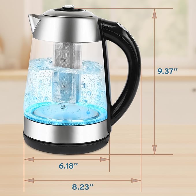 NELO Electric Kettle with Removable Tea Infuser, 7 Temperature Presets, Digital Display, LED Indicator Lights, Glass Tea Kettle & Hot Water Boiler, 360° Base, BPA-Free, Stainless Steel, 1.7 Liters - Bloomnest