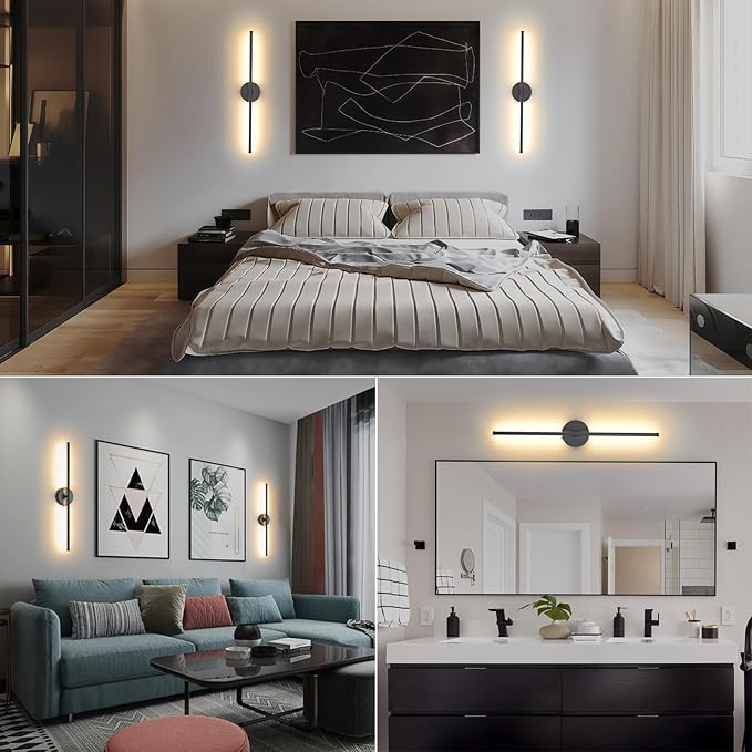 Wall Sconces Battery Operated Set of 2, Black LED Wireless Wall Sconce with Remote Control 350° Rotating, 27.6 Inch Dimmable USB Rechargeable Wall Lights for Living Room Bedroom Hallway - Bloomnest