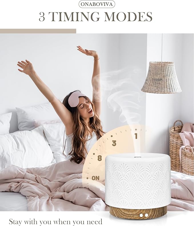 Essential Oil Diffuser, 280ml Aromatherapy Diffuser Ultrasonic Cool Mist Diffuser with Auto Shut-Off,Ceramic Diffuser for Home Office SPA Yoga - Bloomnest