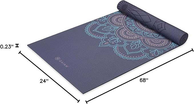 Gaiam Yoga Mat - Premium 6mm Print Reversible Extra Thick Non Slip Exercise & Fitness Mat for All Types of Yoga, Pilates & Floor Workouts (68" x 24" x 6mm Thick) - Bloomnest