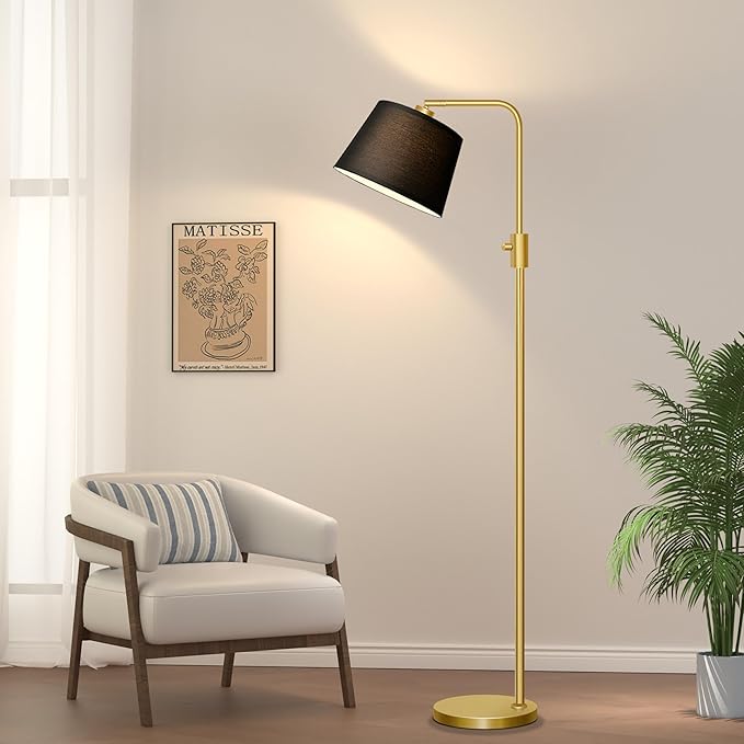 Nintiue Dimmable Gold Floor Lamp, 1000 LM LED Edison Bulb Included, Arc Floor Lamps for Living Room with Black Shade, Modern Standing Lamp Tall Lamps for Living Room Bedroom - Bloomnest