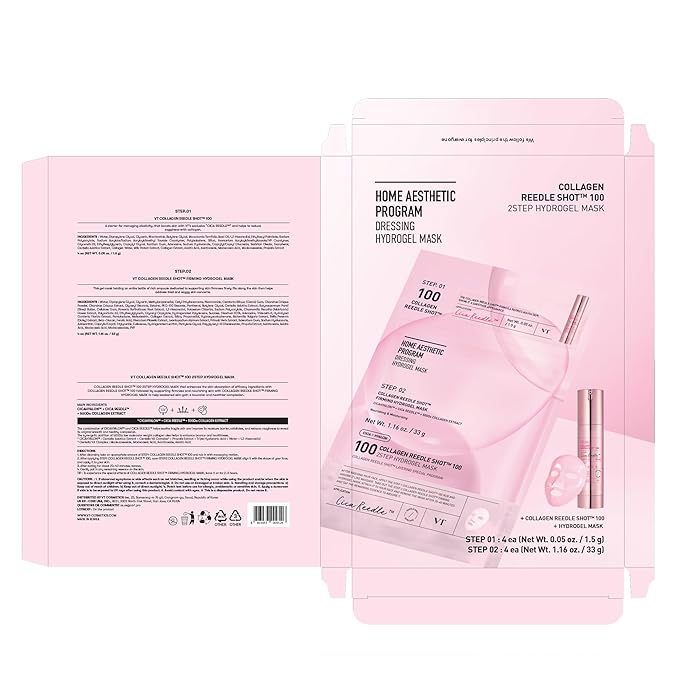 VT COSMETICS Reedle Shot 100 2-Step Hydrogel Mask (34.5g x 4ea), Firming & Elasticity Care, Exosome 500Da, Fine Lines, Hydrating Overnight Melting Mask, Korean Skincare Facial Mask - Bloomnest