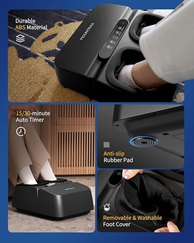 MOUNTRAX Foot Massager Machine with Heat, Foot Massager for Plantar Fasciitis, Neuropathy Pain, Shiatsu Foot Massager with Remote, Fits Feet Up to Men Size 12 (Black) - Bloomnest