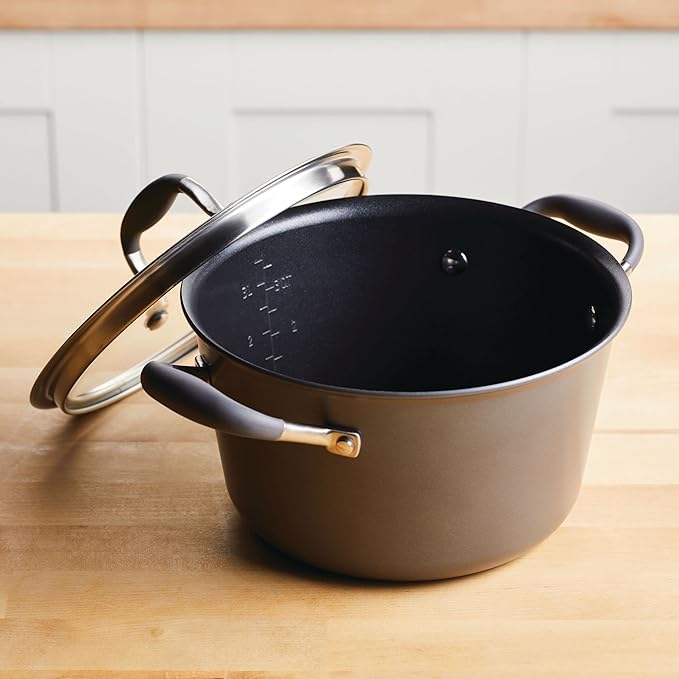 Anolon Advanced Home Hard-Anodized Nonstick Tapered Sauce Pan/Saucepot, 4.5-Quart (Moonstone) - Bloomnest