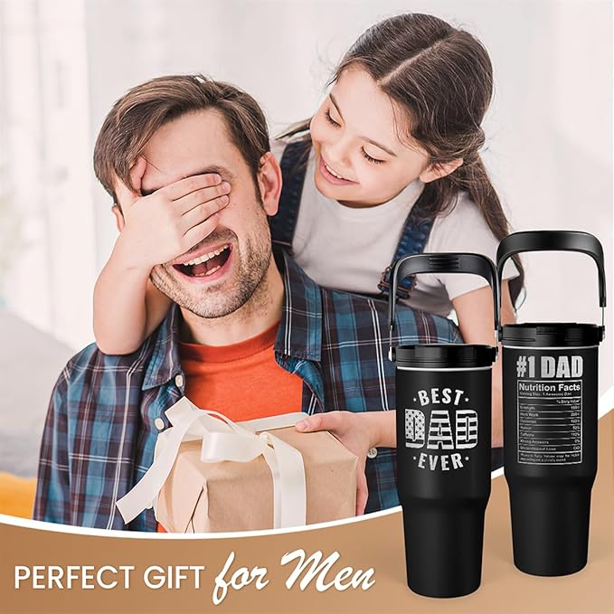 Best Dad Ever Tumbler 30oz with Carry Handle, Stainless Steel Insulated Tumblers Travel Cup with Flip Straw Lid, Gifts for Dad from Daughter Son, Dads Gift for Birthday Christmas Fathers Day - Bloomnest