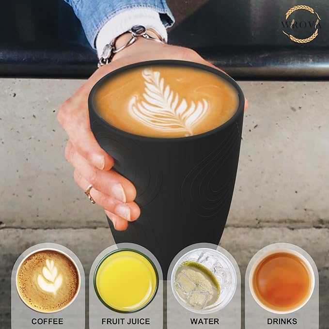 Wheat Straw Cups 8 PCS Good Alternative to Plastic Reusable Cups 12 oz Unbreakable Drinking Cup Reusable Dishwasher Safe Water Plastic Glasses Pure Black - Bloomnest