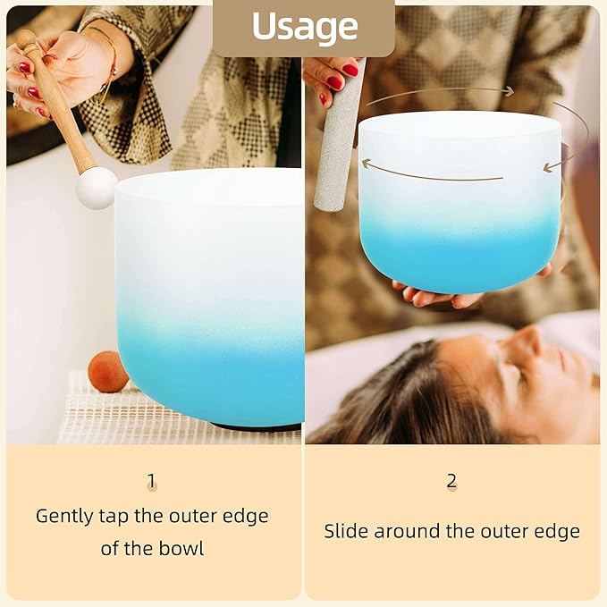 6-12inch 432hz Quartz Crystal Singing Bowls Set of 7, for Healing Mindfulness Meditation Yoga Sound Baths - Bloomnest