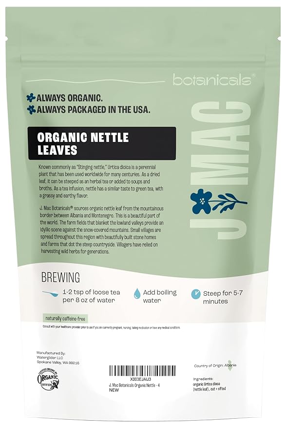 J MAC BOTANICALS Organic Nettle Leaf Herbal Tea 4 oz, 50+ Cups, Certified USDA Organic, Dried stinging nettle tea, Urtica dioica - Bloomnest