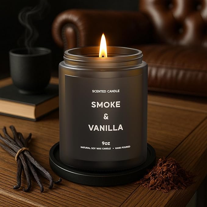 Smoke & Vanilla Candle, 9oz Scented Candle for Men, Scented Candles for Home, Gifts for Men, Personalized Blessing Minimalist Men's Gifts - Bloomnest