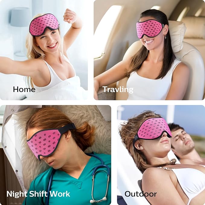 LitBear Breathable Sleep Mask, 3D Eye Mak Sleep for Side Sleepers Women Men, Light Blocking Sleeping Mask with Adjustable Strap, Soft Lightweight Eye Cover for Travel, Night Work, Nap, Office - Pink - Bloomnest